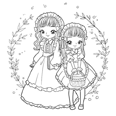 Kleurplaat cartoon schattig kawaii manga illustratie clipart kind ...