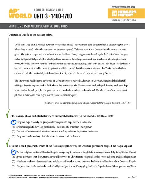 Apmwh+1450-1750+MCQs+2021 - AP World History Unit 4 Exam 1450 – 1750 CE ...