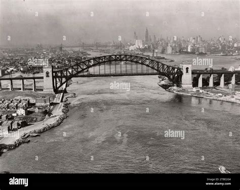 Aerial view of Hell Gate Bridge, New York City August 1932 Stock Photo ...