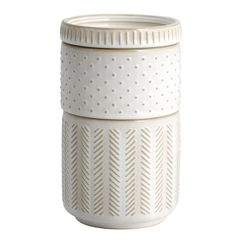 3-Piece Textured Ceramic Stackable Jar Set in Creamy India | Ubuy