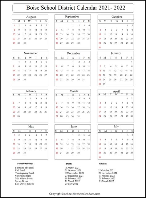 Boise School District Calendar 2021- 2022 School District Calendars