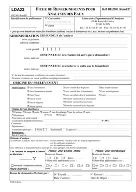 Fiche de renseignements pour analyses des eaux - Modèle vierge à ...