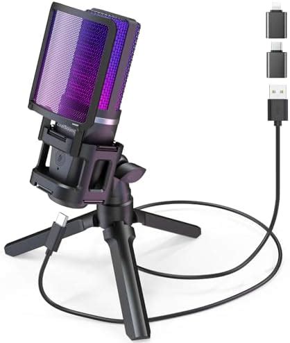 ZealSound Gaming USB Microphone for PC,RGB Condenser Computer Mic with ...