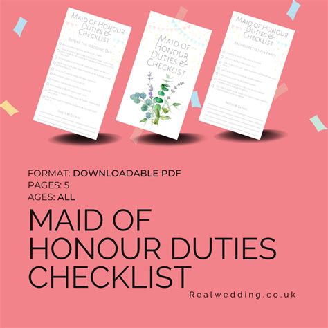 Printable Maid of Honour Duties Checklist - Real Wedding