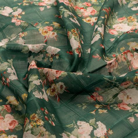 FAB VOGUE Studio Digital Printed Linen Fabric - Green Floral ...