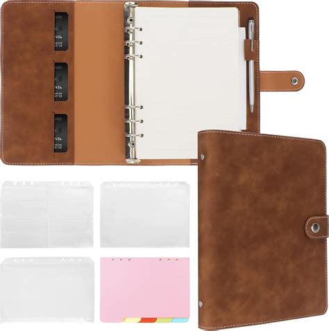 FYY Leather A5 Binder Notebook - 6 Ring Refillable Planner With Pockets ...