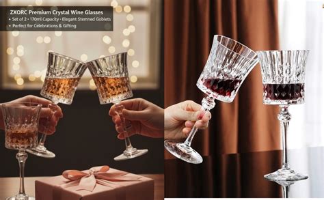 Buy ZXORC Premium Crystal Wine Glasses Set of 2-170ml Lead-Free Elegant ...