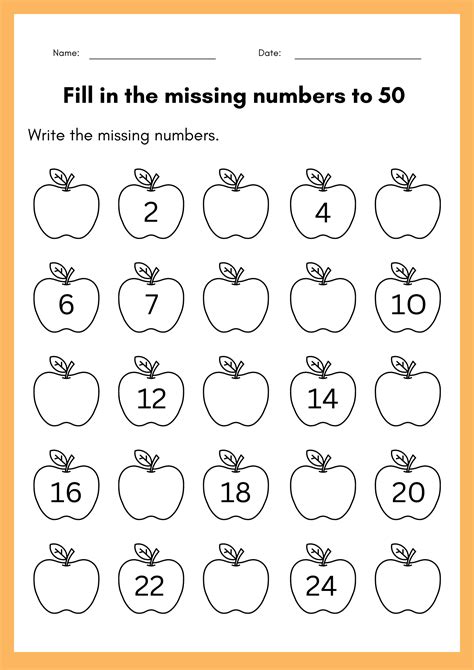 Math Counting Numbers 1 50 Worksheets For Kindergarten