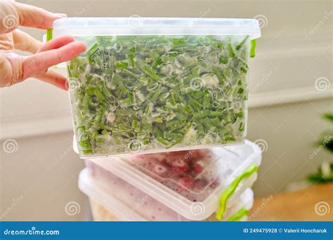 Frozen Vegetables and Fruits, Close-up Frozen Green Onions Stock Photo ...