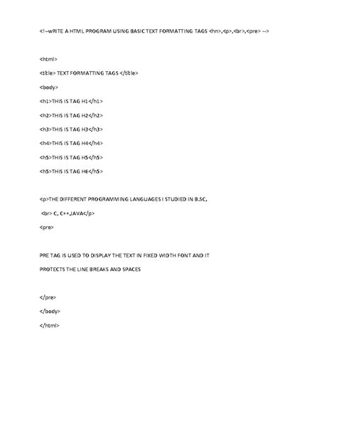 BCom Web Technologies Lab Programs: HTML Elements & Examples - Studocu