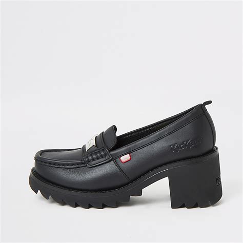 Kickers black Klio chunky heel loafers | River Island