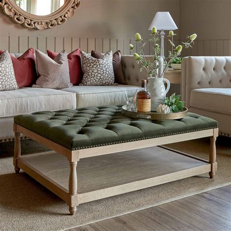 Upholstered Petit Royale Ottoman Coffee Table - Olive Green Velvet – La ...