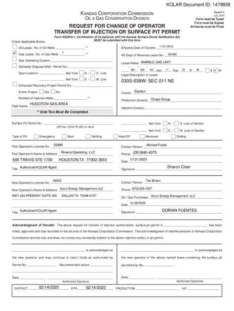 Fillable Online Request for Change of Operator - Kansas Corporation ...