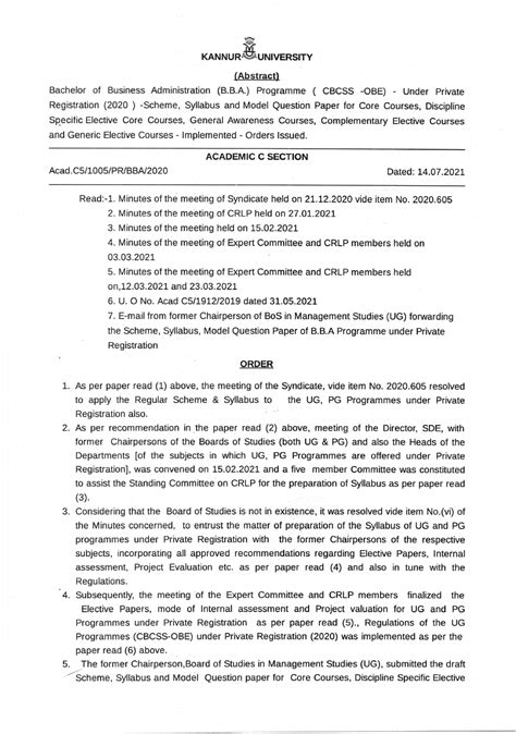 BBA Syllabus- 2020 - Pvt Regn - KANNU*.&r*,rERSrry ####### (Abstract ...