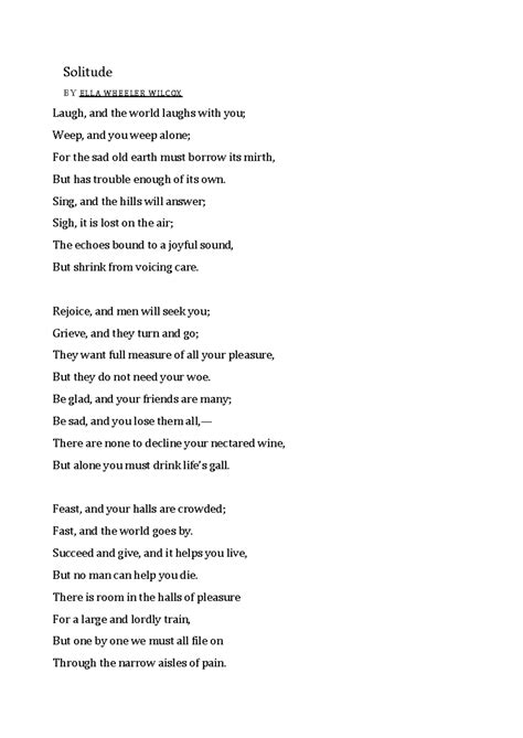 Solitude - English Assignment - Solitude BY E L L A W H E E L E R W I L ...