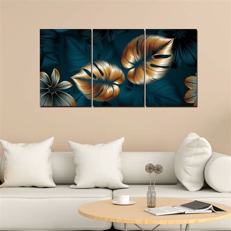 Beautiful Flower & Monstera Leaves Wall Painting of 3 Pieces – Homcraft