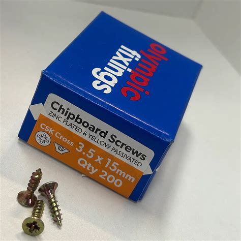 3.5X15 (X1000) Chipboard Screws. Zinc Plated and Yellow Passivated, CSK ...