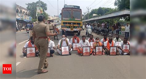 BJP cadre block road in Pudukottai for PM Modi’s portraits in govt ...