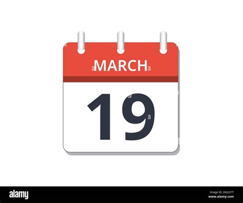 March, 19th calendar icon vector. Concept of schedule, business and ...