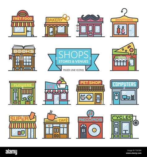 Shops, stores and venues filled line icons vector illustration Stock Vector Image & Art - Alamy