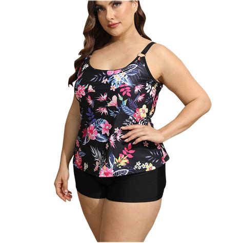 Plus Size Tankini Swimsuits for Women L-5XL Blouson Tankini Two Piece ...
