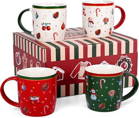 Cabtnca Christmas Mugs, Christmas Mugs Set of 4, Christmas Coffee Mugs ...