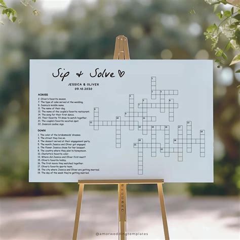 Wedding Crossword Sip and Solve Template Wedding Giant Puzzle Custom ...