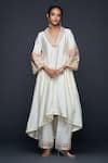 Buy Off White Viscose Chanderi Silk Embroidery Thread V Neck Gul And ...