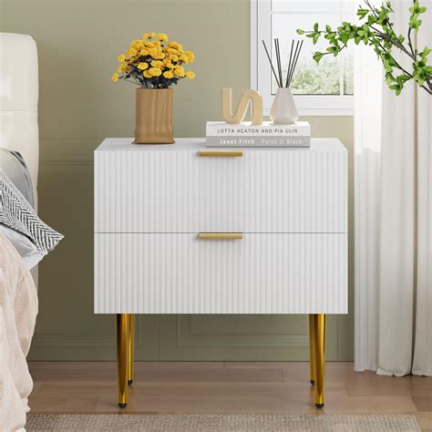 Amazon.com: Algherohein White Nightstand for Bedroom, Fluted Night ...