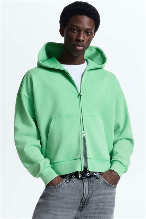 Oversized Fit Zip-through hoodie - Light green - Men | H&M IN