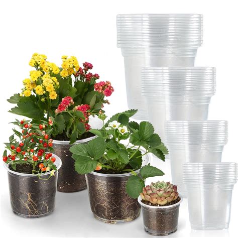 24pcs Clear Flower Pot Plastic 10CM/13CM/15CM/18CM Garden Planters ...