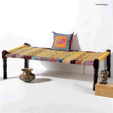FURNWEAVE Wooden Handwoven Charpai Sheesham Wood Khatiya Cot