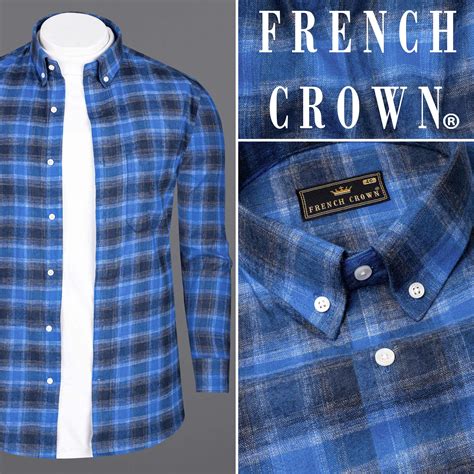 Tufts Blue and Cloud Burst Checks-Plaid Casual Premium Cotton Button ...