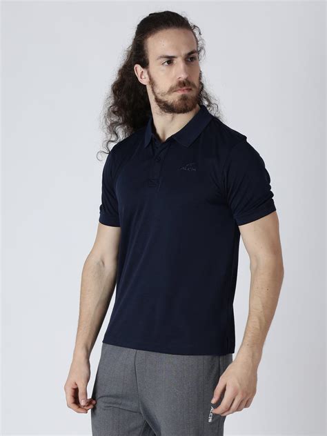 Alcis Men Navy Blue Solid Polo Collar Slim Fit T-shirt BMPO82614-S