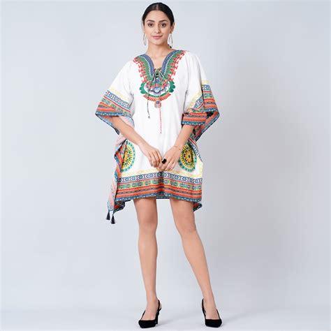 White and Green Tribal Kaftan Top – First Resort by Ramola Bachchan