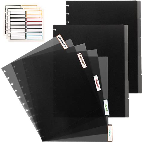 15 Sheets Discbound Notebooks Dividers Black Binder Index Divider Tabs ...