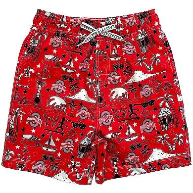 Youth Wes & Willy Scarlet Ohio State Buckeyes Luau Swim Trunks