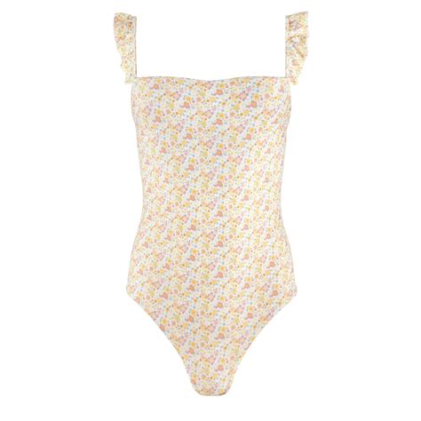 Floral Ruffle Low Back One-Piece Swimsuit - minnow: swim
