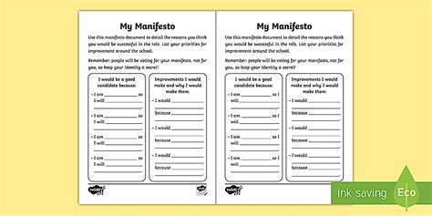 School Council Manifesto Template KS1 – Manifesto Ideas
