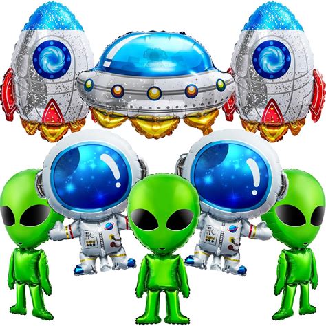 Jenaai 8 Pieces Outer Space Balloons Includes Astronaut Balloons Rocket ...