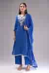 Buy Blue Chinon, Silk, Shantoon, Chiffon Embroidery, Gota Bandhani ...