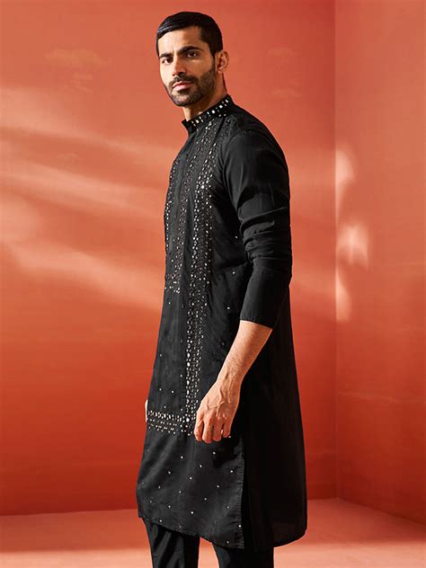 Men's Black Silk Blend Kurta – vastramay