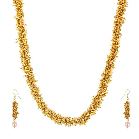 ZENEME Jewellery Set Gold Plated Pearl Studded Royal Chain Necklace Set ...