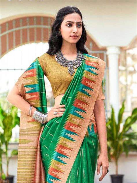 Ramyyam Womens Semi Tussar Weaving Saree Green ST170