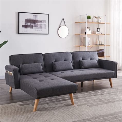 Buy Panana 3 Seater Sofa Bed Linen Fabric Grey Sofa L Shaped Corner ...