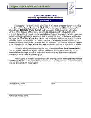 Fillable Online Adopt-A-Road Release and Waiver Form - Ottawa, Sandusky ...