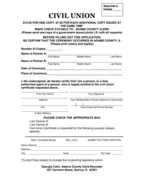 Fillable Online Civil Union Certificate Request Form - Adams County Fax ...