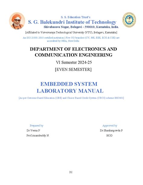 VTU BEC601 VI Sem Embedded System Laboratory Manual - Studocu