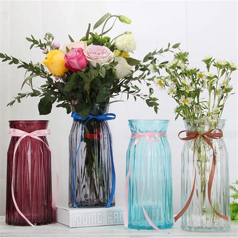北欧玻璃花瓶竖棱透明 客厅彩色玻璃花瓶 鲜花干花插花工艺摆件-阿里巴巴