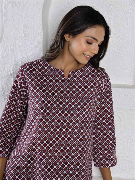 Red cotton printed loungewear set – Sanskruti Homes